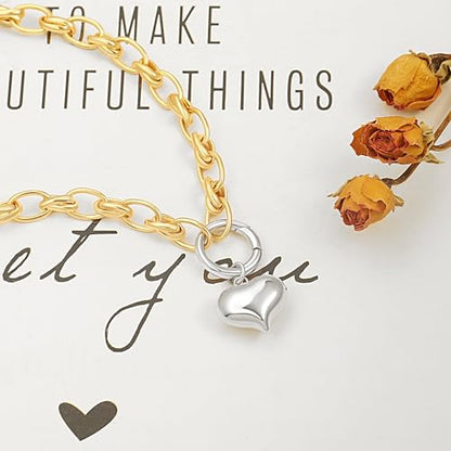 Aobei Pearl 18K Gold Plated Moon Star Lion Evil Eye Love Heart Cross Pendant Necklace Medallion Paperclip Chian Choker Layering Jewery for Women - color: Two-tone Necklace