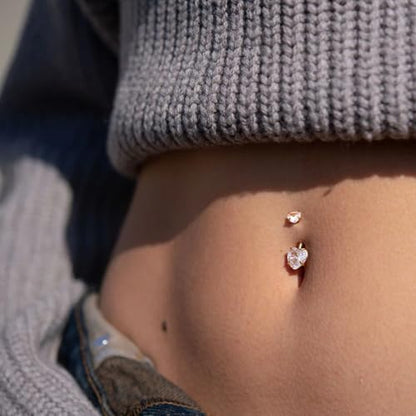 2pcs 14k Gold Filled Belly Button Rings, 14G 8mm/10mm/12mm Threaded Barbell Belly Button Piercing, Navel Ring Piercing Jewelry - color: 14K GF-2pcs-Heart CZ-12mm