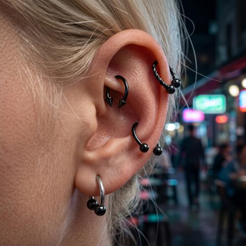 Zolure 16g Lip Rings Horseshoe Labret Jewelry Lip Barbell Ring Spike Snake Bite Piercing Jewelry Tragus Helix Earrings Studs Medusa Piercing for Women Men - color: 16G 8mm #8