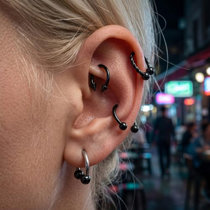 Zolure 16g Lip Rings Horseshoe Labret Jewelry Lip Barbell Ring Spike Snake Bite Piercing Jewelry Tragus Helix Earrings Studs Medusa Piercing for Women Men - color: 16G 8mm #8
