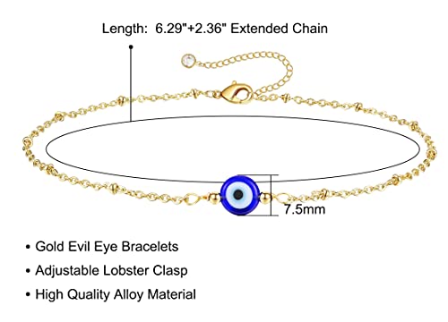 Fesciory Evil Eye Bracelet for Women, Gold Plated Adjustable Chain Jewelry | Blue Evil Eye Charm Bracelet, Lucky Amulet Symbolism, Dainty Adjustable Chain, Daily wear, Jewelry gifts - color: Gold-9