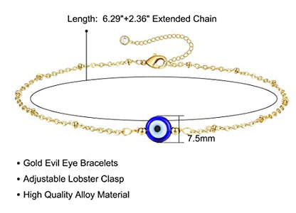 Fesciory Evil Eye Bracelet for Women, Gold Plated Adjustable Chain Jewelry | Blue Evil Eye Charm Bracelet, Lucky Amulet Symbolism, Dainty Adjustable Chain, Daily wear, Jewelry gifts - color: Gold-9