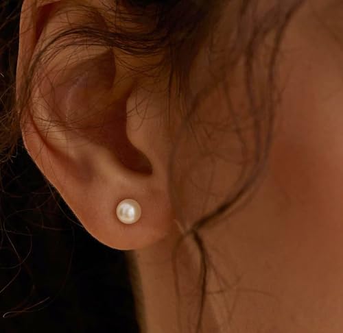 Women's Stainless Steel Faux Pearl Stud Earrings Set - 5 Pairs, 3-7mm - color: White 1