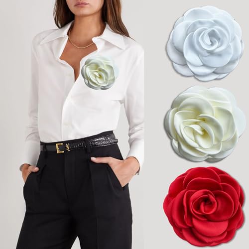 Collar Chain Pin for Men and Women - Hanging Tassel Brooch Lapel Pin for Business Suits - Bar Pin With Long Chain - Gifts - color: L: Beige flower