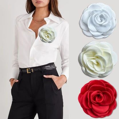 Collar Chain Pin for Men and Women - Hanging Tassel Brooch Lapel Pin for Business Suits - Bar Pin With Long Chain - Gifts - color: L: Beige flower