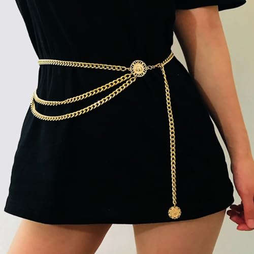 Women's Gold Plated Tassel Waist Chain - Adjustable Body Chain Belt for Summer & Fall, Elegant & Sexy Jewelry Accessory - color: Gold