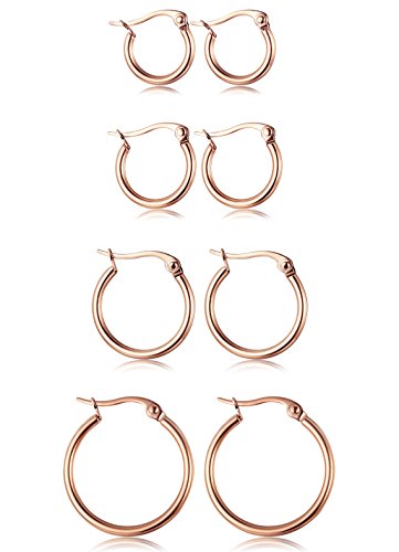 ORAZIO Stainless Steel Hoop Earrings Set Huggie Earrings for Women | Hypoallergenic Thin Small Non Tarnish Lightweight Dainty Trendy 10-20MM Women Stacks Multiple Piercing Jewelry Gift - style: C: Rose, 4 pairs