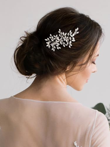 SWEETV Wedding Hair Comb Pieces Bridal Combs Bride Hair Accessories Clip | Rhinestone Hair Pieces Crystal Bridal Side Combs Elegant Wedding Hair Clip Wedding Hair Pieces for Women Girls Bridesmaid - color: Silver-B