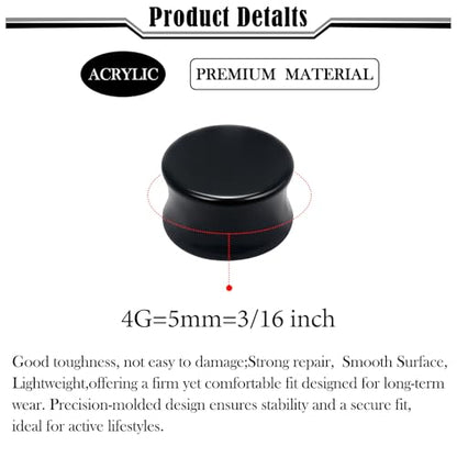 6G-50mm Solid Ear Plugs Tunnels for Women Men Double Flared Saddle Ears Gauge Plug Stretcher Expander Piercing Body Jewelry Black White Clear 1 Pairs - color: Black Tone, size: 4 Gauge(5mm) = 3/16 inch