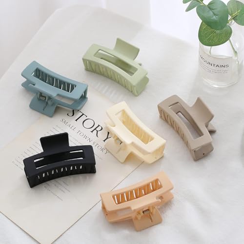 Auseibeely 6 Pack Square Claw Clips for Women Girls,Rectangle Hair Clip 3.35" Medium Non-slip Claw Clips, Strong Hold Matte Jaw Claws for Thin/Medium Hair Banana Jaw Clips Accessories Gift - color: Light