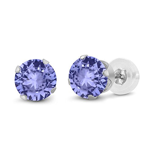 Gem Stone King 14K Gold Gemstone Birthstone Stud Earrings For Women Men | 4MM Round Cut | Solitaire Gold Studs with Secure Backs | Fine Jewelry for Her Him Mom Dad Wife - color: Tanzanite-December