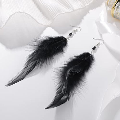 RUOFFETA Long Feather Earrings for Women, Boho Bohemian Earrings Multicolor Tassel Handmade Feather Earrings for Women Dangling - style: Style M