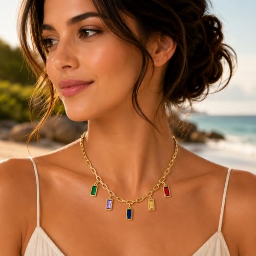 Rich London 18K Rose Gold Plated 2-in-1 Clover Heart Pendant Necklace for Women | Elegant Crystal Charm Jewellery - color: Multi Stone