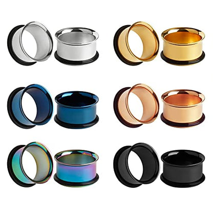 KUBOOZ 12pcs Set Colorful Stainless Steel O-ring Ear Plugs Tunnels Gauges Stretcher Piercings - style: Gauge:2g(6mm)