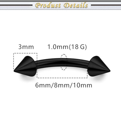 Internally Threaded Eyebrow Piercing Jewelry Surgical Steel Tiny Eyebrow Rings Vertical Labret Lip Jewelry Small Ear Rook Earring for Women Men 18g 16g 14g Plus Piercing Ball Grabber Tool - color: black, size: 18g,spike end