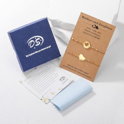DS Mother Daughter Matching Bracelets,Adjustable Stainless Steel Gift Set | mother’s Day & Birthday Gift Box,Heart Charm,Mommy & Me Style,18K Gold Plated,Hypoallergenic,Daily Wear,Fits Women Teen Girls - color: Gold-4