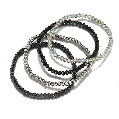 Noessla Beaded Boho Stretch Bracelet Colorful Stackable Crystal Beads Bracelets Trendy Costume Jewelry Mothers Day Gifts for Women - color: Black