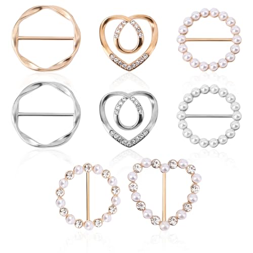 8pcs Scarf Rings & Buckles, Adjustable Shawl Clips, Cute T-Shirt Clips for Women, Stylish Clothing Accessories for Loose Clothes, Blouses, Dresses(Silver/Gold)