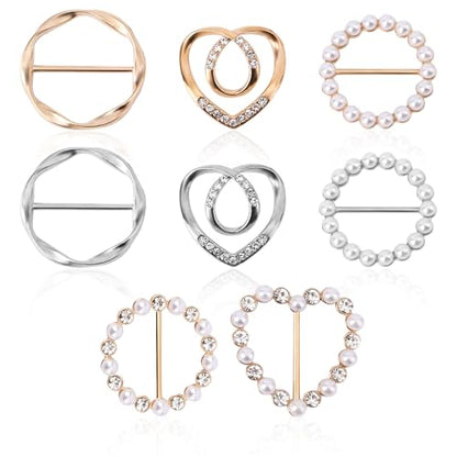 8pcs Scarf Rings & Buckles, Adjustable Shawl Clips, Cute T-Shirt Clips for Women, Stylish Clothing Accessories for Loose Clothes, Blouses, Dresses(Silver/Gold)