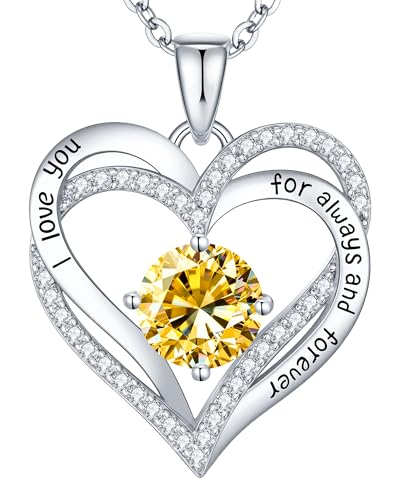 CDE S925 Silver Engraved Forever Love Heart Birthstone Necklaces for Women | 5A CZ,Hypoallergenic,Nickel-Free & Lead-Free Pendant,Anniversary Christmas Wedding Birthday Gift for Wife Girlfriend - color: 11-Nov, style: White Gold Plated