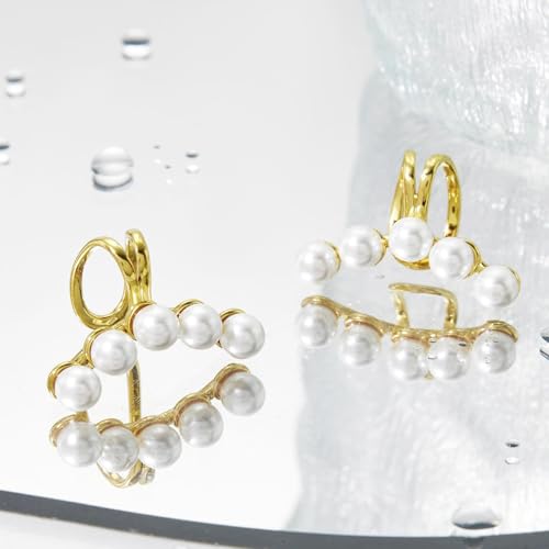 1Pair of Pearl Earrings Cuff For Women Non Piercing Fake Cartilage Wrap Ear Cuff Fashion Earrings Hypoallergenic Ear Cuff Ear Clip on Dainty Jewelry Accessory for Women Trendy - color: Gold