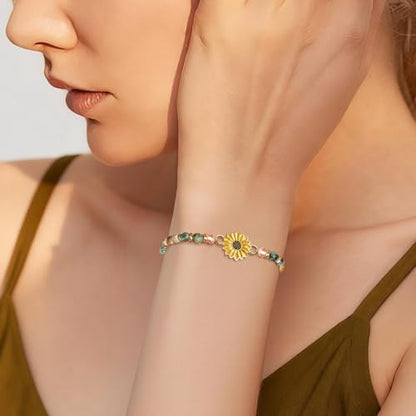 Inspirational Bracelets Gifts for Women: Healing Natural Stone Beads Bracelets - Birthday Mothers Day Gifts Thinking of you Get Well Soon Gift for Women Friends Sister Mom - color: SUNFLOWER-GRANDDAUGHTER