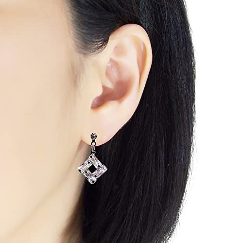 Drop Cubic Zirconia Invisible Clip On Earrings for Women Not Pierced Gold Teardrop Sqaure CZ Crystal Dangle Gold Silver Comfortable Clip On Earrings Bridal Wedding Prom - color: Square 2 Silver