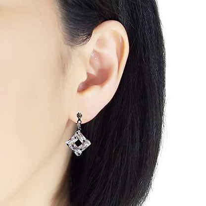 Drop Cubic Zirconia Invisible Clip On Earrings for Women Not Pierced Gold Teardrop Sqaure CZ Crystal Dangle Gold Silver Comfortable Clip On Earrings Bridal Wedding Prom - color: Square 2 Silver