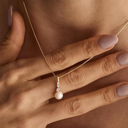 Gold Necklace for Women, 14k Gold Plated Cubic Zirconia Solitaire Pendant Necklace Waterproof Formal Necklaces for Women Cute Simple Necklaces Trendy Gold Jewelry Non Tarnish - color: Gold-pearl 2