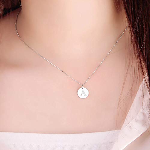 Sterling Silver Mini Initial Disc Round Charm Pendant for Women - color: L