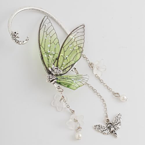 Ear Cuffs for Women, Hook without Pierced Ear Bone Clip Climber Earrings, Butterfly Shaped Ear Clip Wrap Around Earring No Piercing Cuff Earrings for Women - color: Green