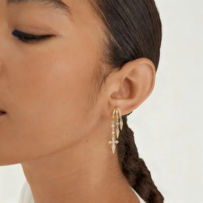 Freekiss Pearl Earrings for Women Trendy: Flat Back Stud Earrings 14K Gold Plated/925 Sterling Silver Freshwater Pearl Dangle Earrings Cute Bow Earrings Wedding Jewelry Birthday Gifts for Women Girls - style: Cross Zircon-GD