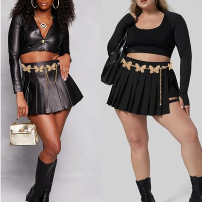 Waist Chain Belts Women Girls Metal Belly Link | Adjustable Waist Belt for Jeans and Dress - color: Gold Big Butterfly, size: S: 41.3 in