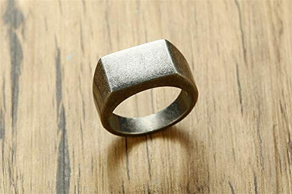 MYNENEY Stainless Steel Square Shape Signet for Men Statement Ring - color: 10x16mm Retro