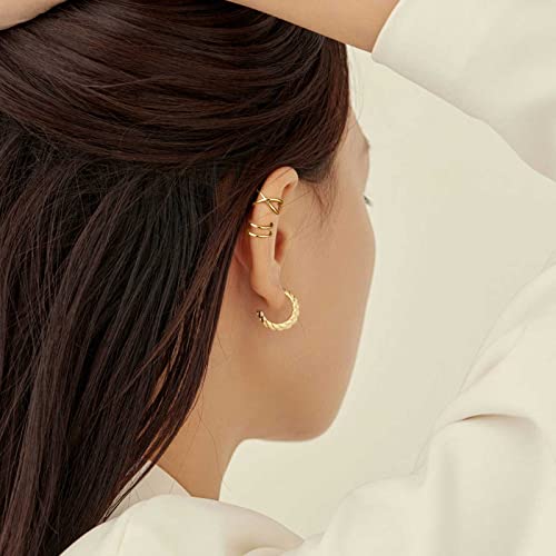 SEVENWELL Ear Cuffs for Women, Adjustable Non Piercing Cartilage Earrings | Adjustable Fit, Lightweight Comfort, Stackable Style, Sensitive-Ear Friendly, Daily & Party Wear - color: Style E-Gold-3 pcs