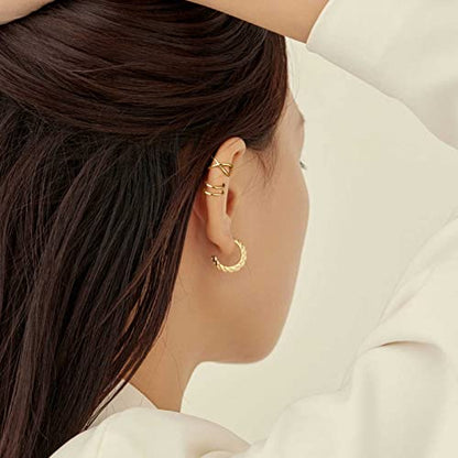 SEVENWELL Ear Cuffs for Women, Adjustable Non Piercing Cartilage Earrings | Adjustable Fit, Lightweight Comfort, Stackable Style, Sensitive-Ear Friendly, Daily & Party Wear - color: Style E-Gold-3 pcs