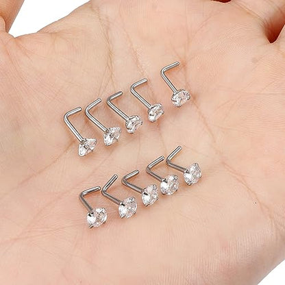 Cisyozi 18G Nose Rings Studs Hypoallergenic Nose Piercings 316L Surgical Steel Silver Nose Rings Set L Shaped Nose Nostril Piercing Jewelry for Women Men Diamond CZ 1.5mm 2mm 2.5mm 3mm 3.5mm 4mm - color: 18G - L Shaped -2.5mm