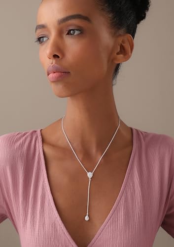 LeCalla 925 Sterling Silver CZ Necklace for Women Jewelry Lightweight Adjustable Lariat Zirconia Choker Y Chain Necklace - color: Oval Zirconia Y Necklace