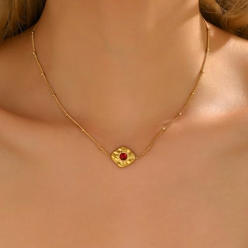 Dainty Gold Waterproof Choker Necklaces for Women Daily Wearing - color: Ruby-CZ-GD