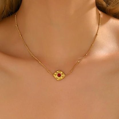 Dainty Gold Waterproof Choker Necklaces for Women Daily Wearing - color: Ruby-CZ-GD