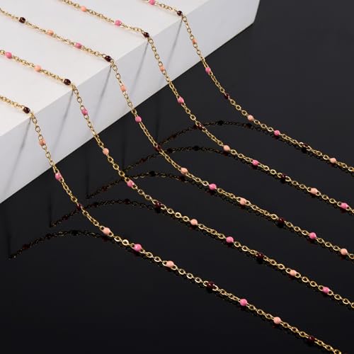 KYUNHOO 5M Stainless Steel Gold Chain for Jewelry Making Thin Cable Links | 16.4 Feet Colorful Beaded Chains with Clasps Jewelry Findings for Necklace Bracelet Crafting - color: gold-purple pink