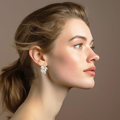 Rhinestone Stud Earrings for Women Small Dainty Crystal Cluster Drop Earrings for Girls Cute Costume Jewelry for Bridal Wedding Party Gift - color: AB