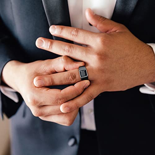 Bestyle Stainless Steel Men Signet Ring-Black/Blue Gemstone Band Ring-Classic Simple Thick Men Ring Size 7-14 - color: 03. 8MM Black Zircon - Black