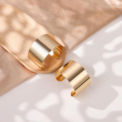 2Pcs Cuff Bangle Bracelet for Women Open Wide Bangle Bracelet Set | minimalist statement bangle bracelets，wrist cuff wrap bracelet adjustable，open wide wire grooved hammered bracelet set - color: 2PCS-Gold-B