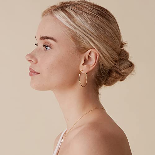 PAVOI Gold Hoop Earrings for Women, 14K Gold Plated Paddle-Back Hoops | Large Hoop Earrings, Lightweight Hoops, Gold Hoops, 925 Sterling Silver Posts - style: 40 Millimeters