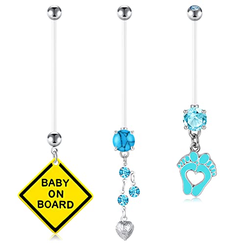 D.Bella 14G Pregnancy Belly Button Rings with Replacement Balls Flexible Bioplast Sport Maternity Belly Ring Retainer for Women Navel Piercing Retainer 1 1/2Inch (38mm) - color: Style K