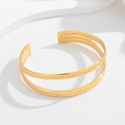 Chunky 14k Gold Cuff Bracelets for Women - Non Tarnish Teardrop Bangle Multi-layer Cross Wire Open Bracelets - color: Golden 20
