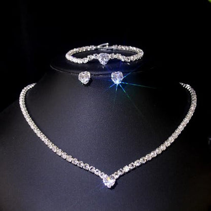 Women's Fashion Jewelry Rhinestone Zircon Necklace and Earring Set Formal Ball Gown Accessories Silver Floral Pendant Bridal Wedding Jewelry Suitable for Weddings, Balls, Banquets, and All Special Occasions - style: GST007