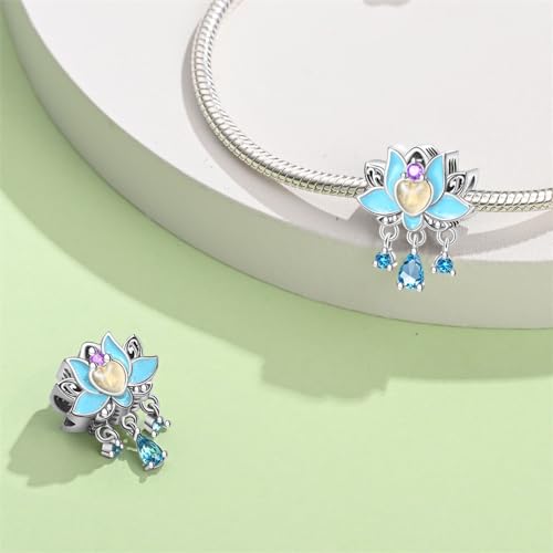 HappyStar 925 Sterling Silver Charms for Bracelets and Necklace Dangle Pendants Beads Charms Fits Charms Bracelets for Woman Jewelry Gifts (with one Spacer Bead Charms) - style: Blue Lotus Beads