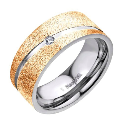 555Jewelry 4mm Sandblast Stainless Steel CZ Wedding Band Ring for Women & Men - color: Rose Gold Style 3